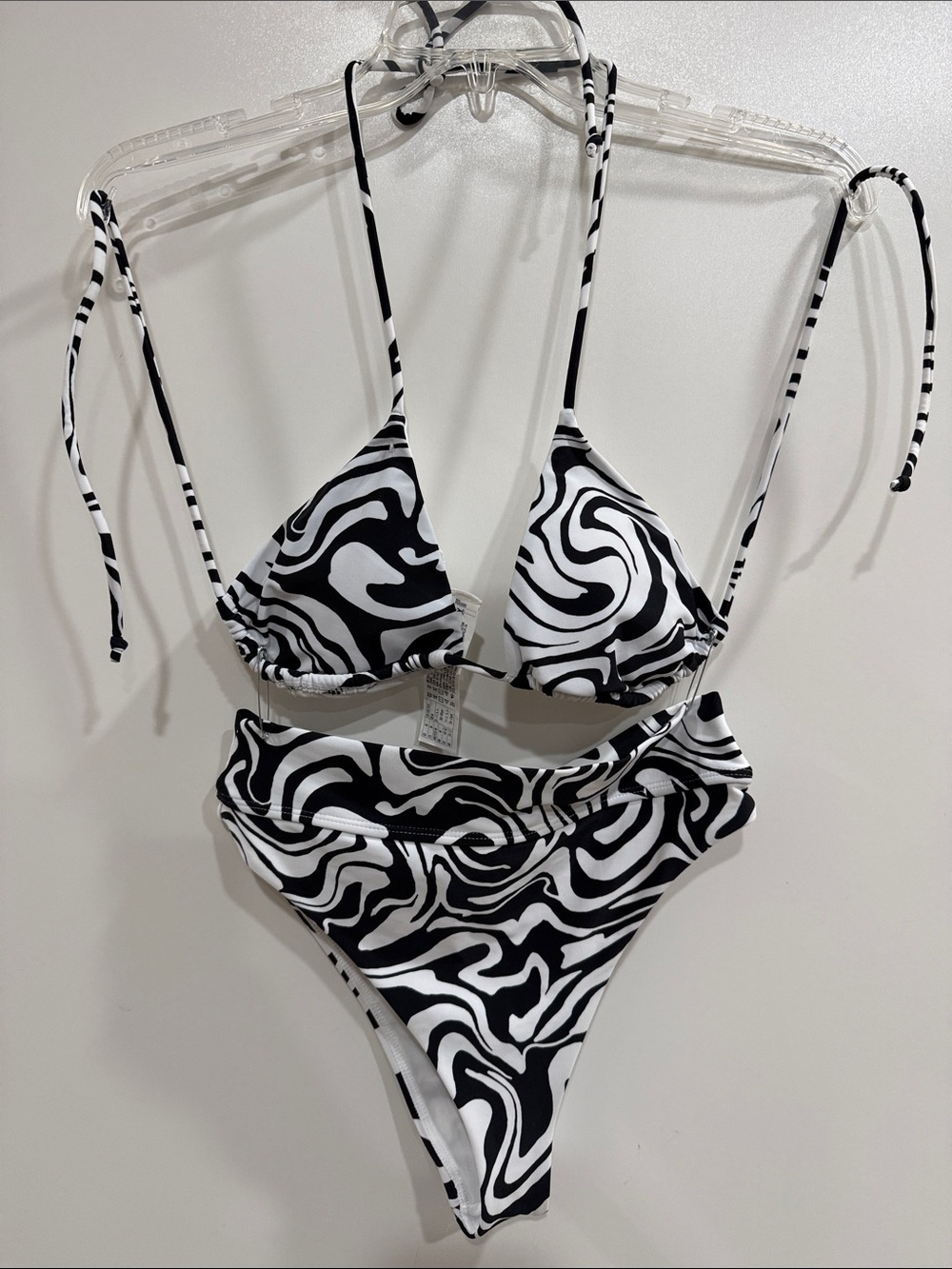 Forever 21 Black & White Swirl Tie Bikini Set